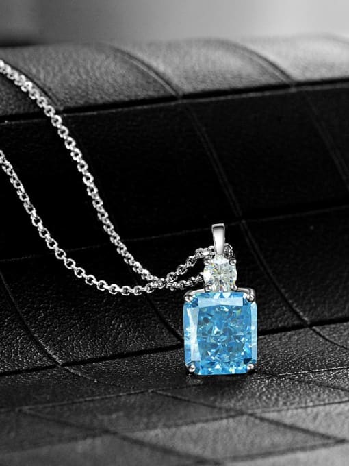 Sea blue [P 0857] 925 Sterling Silver High Carbon Diamond Geometric Luxury Necklace